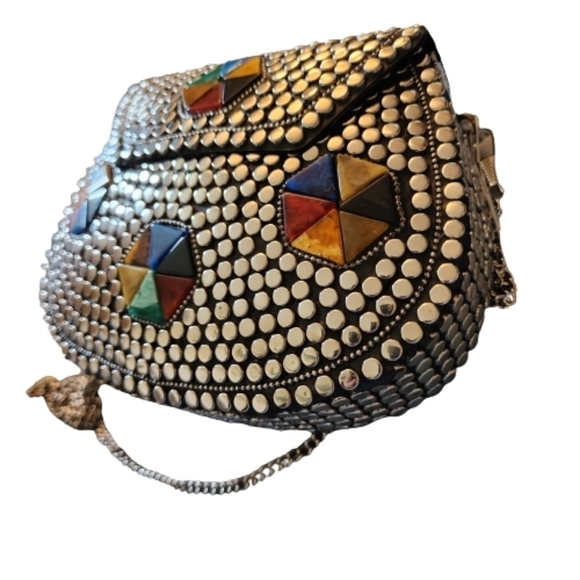 Handmade Multicolored textured metal clutches color silver - Picture 2 of 5